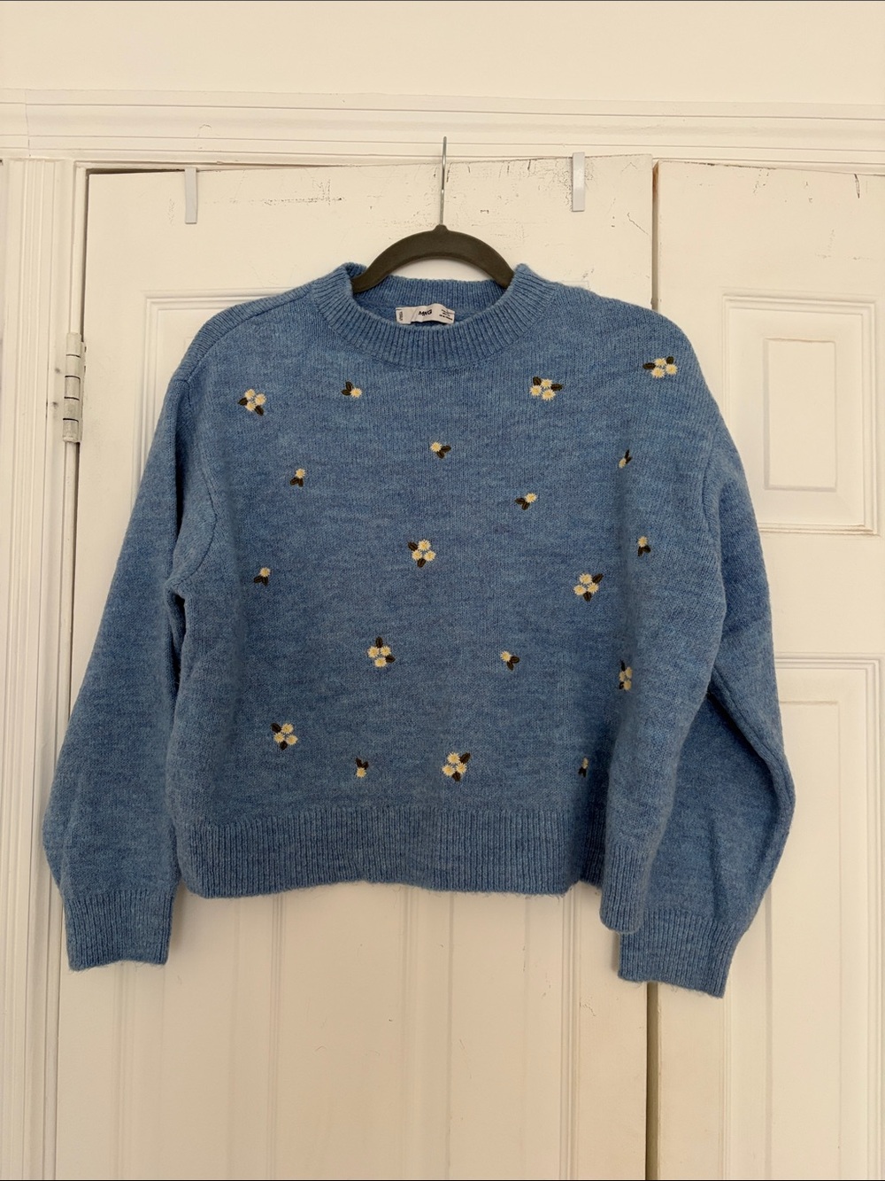 Mango Powder Blue Daisy Floral Crewneck Sweater